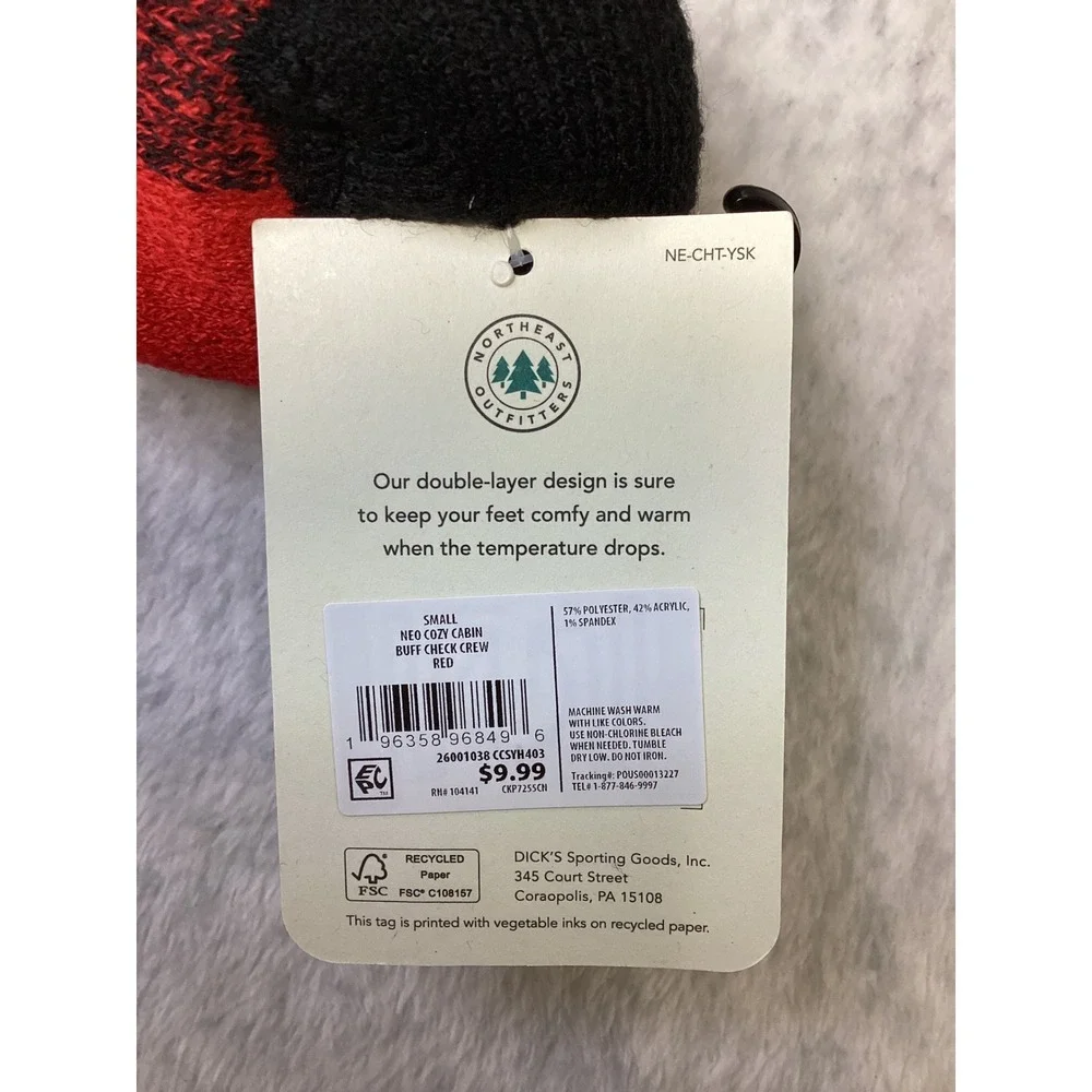 Northeast Outfitters Youth Cozy Cabin Socks Red Black Buffalo Check Grippers S/M